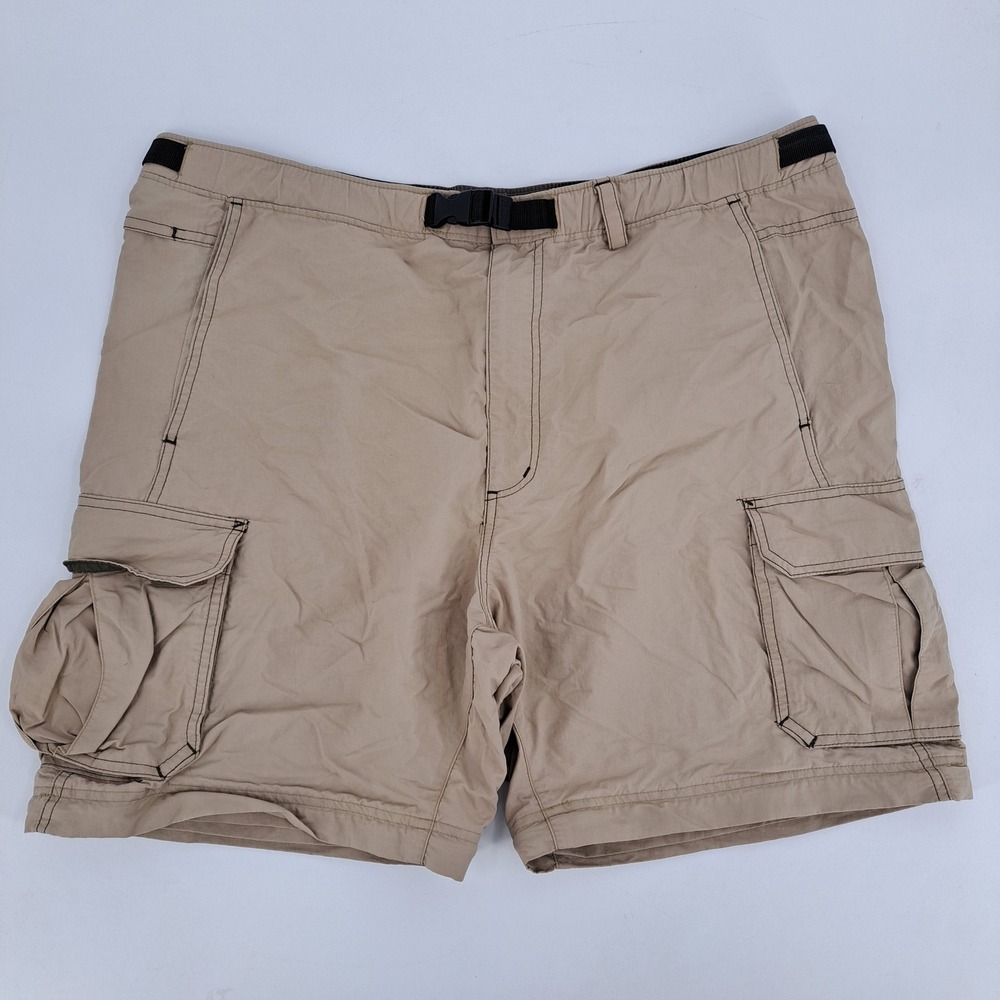 REI Sahara Cargo Shorts Mens Large L 32 Nylon Tan Solid Built-in Belt UPF 50+